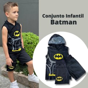 Conjunto infantil Batman com blusa e shorts feito em algodão