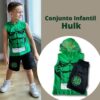 Conjunto infantil Hulk com blusa e shorts feito em algodão