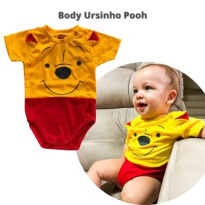 body fantasia ursinho pooh para bebê com a roupa