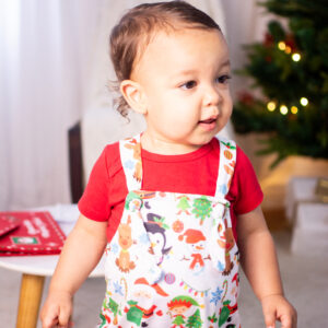 roupa de natal para bebe com jardineira de papai noel e body vermelho