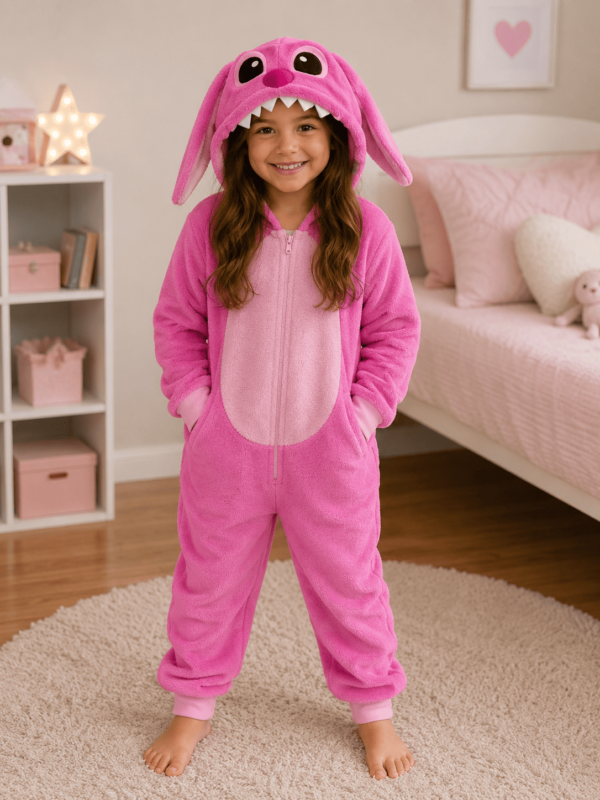 macacão peluciado angel stitch rosa pijama