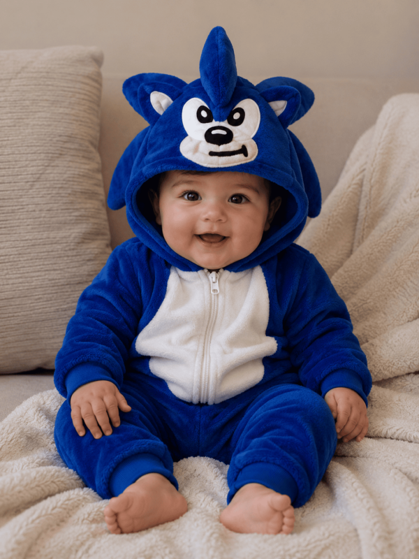 macacão peluciado sonic kigurumi pijama inverno fantasia