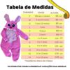 tabela de medidas macacao fleece fantasia personagem stitch angel rosa