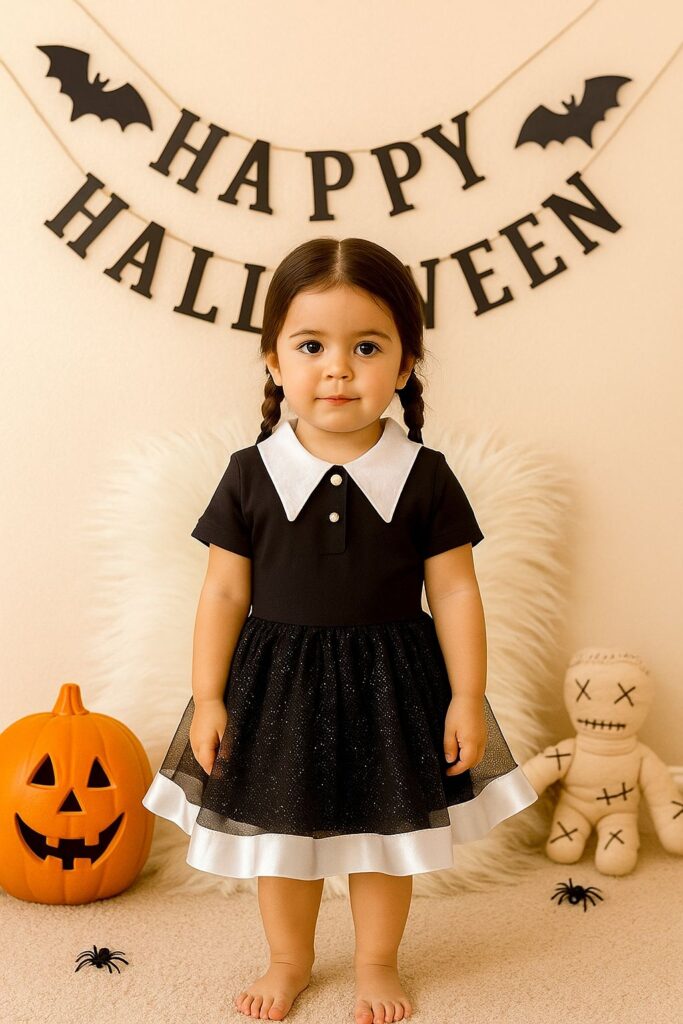vestido menina halloween wandinha