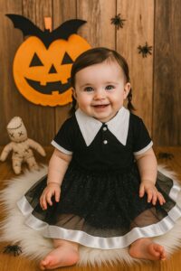vestido para bebe de halloween wandinha