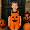 jardineira de abobora fantasia de halloween para menino