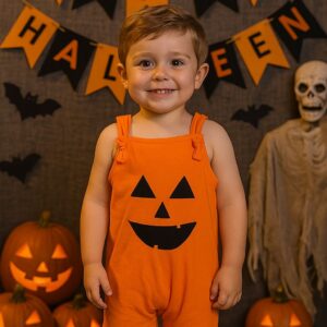 jardineira de halloween fantasia abobora