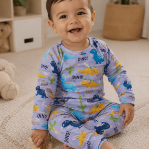 conjunto de roupa termica para bebe com estampa de dinossauro