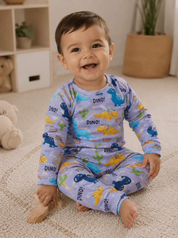 conjunto de roupa termica para bebe com estampa de dinossauro