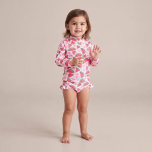 roupa de praia para meninas com estampa de melancia e protecao solar uv50
