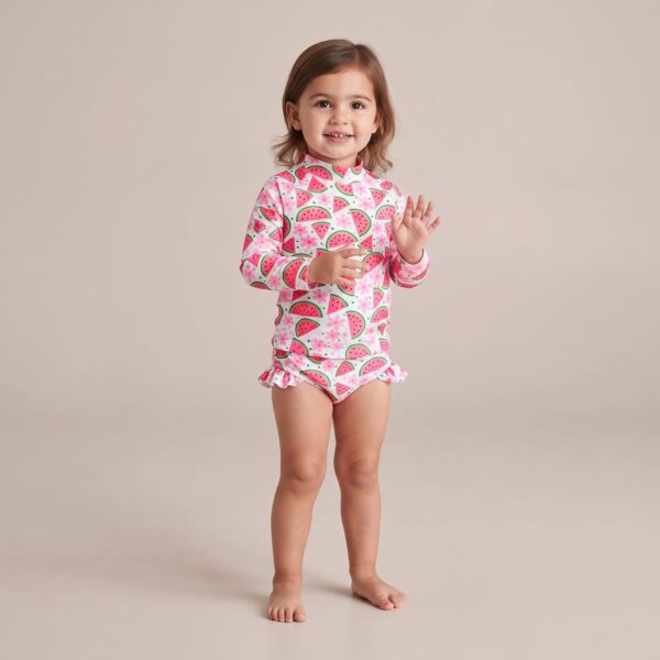 roupa de praia para meninas com estampa de melancia e protecao solar uv50