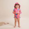 roupa de praia para meninas neon com corações e proteção solar uv50