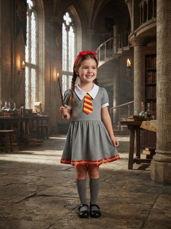 vestido inspirado na hermione de harry potter - infantil